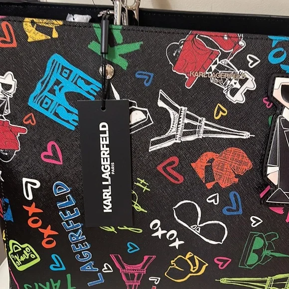 Karl Lagerfeld Black Multi Color Tote - Picture 5 of 16